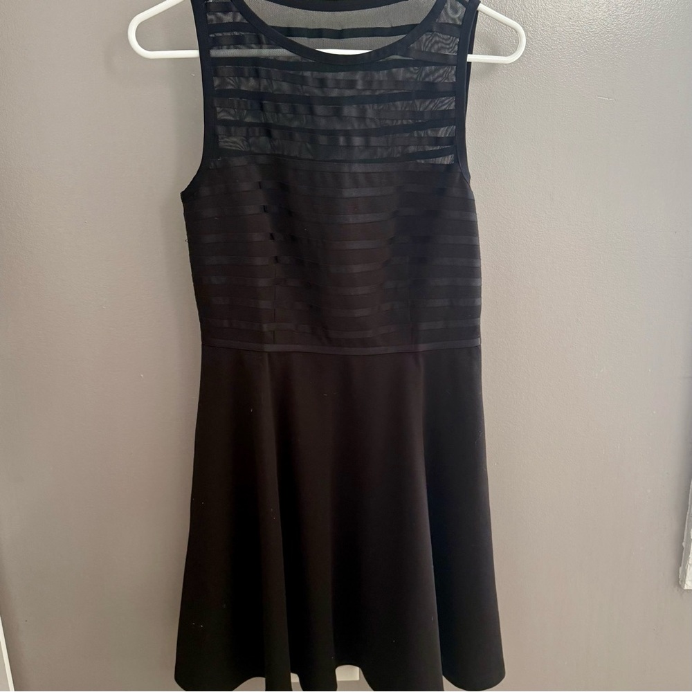 Black Sleeveless Dress -Catherine Malandrino Sheer Stripe Pleated Dress – Size 8